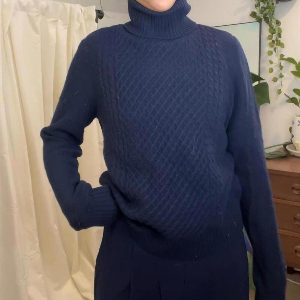 Equipment Femme navy blue cable knit turtleneck sweater Size S